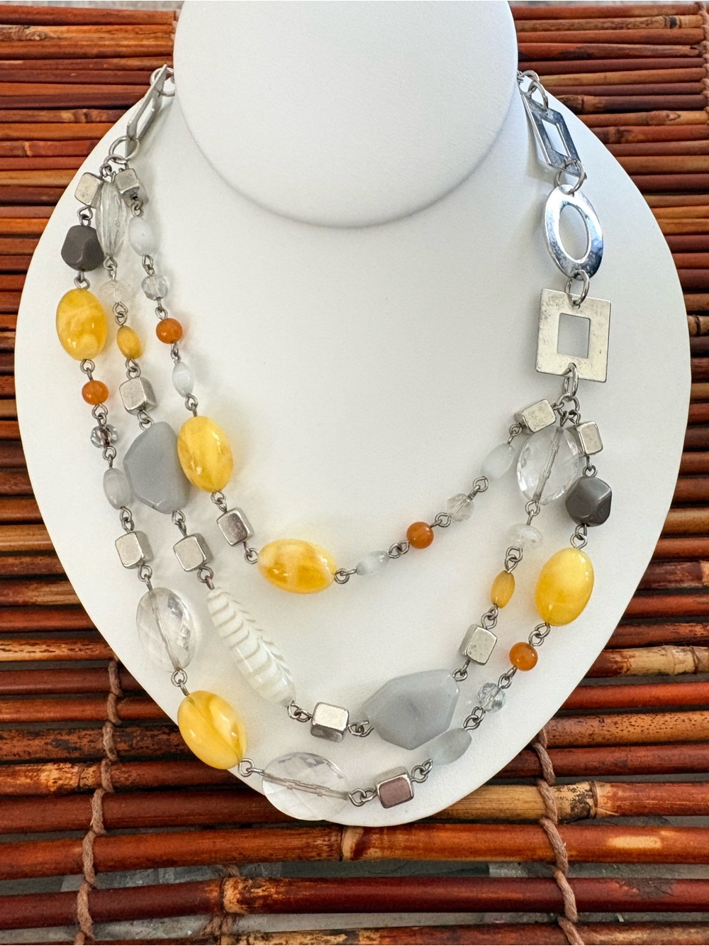 Lia Sophia Multi-Strand Yellow, Gray & Orange Beaded Necklace 24”-27” - Picture 1 of 7